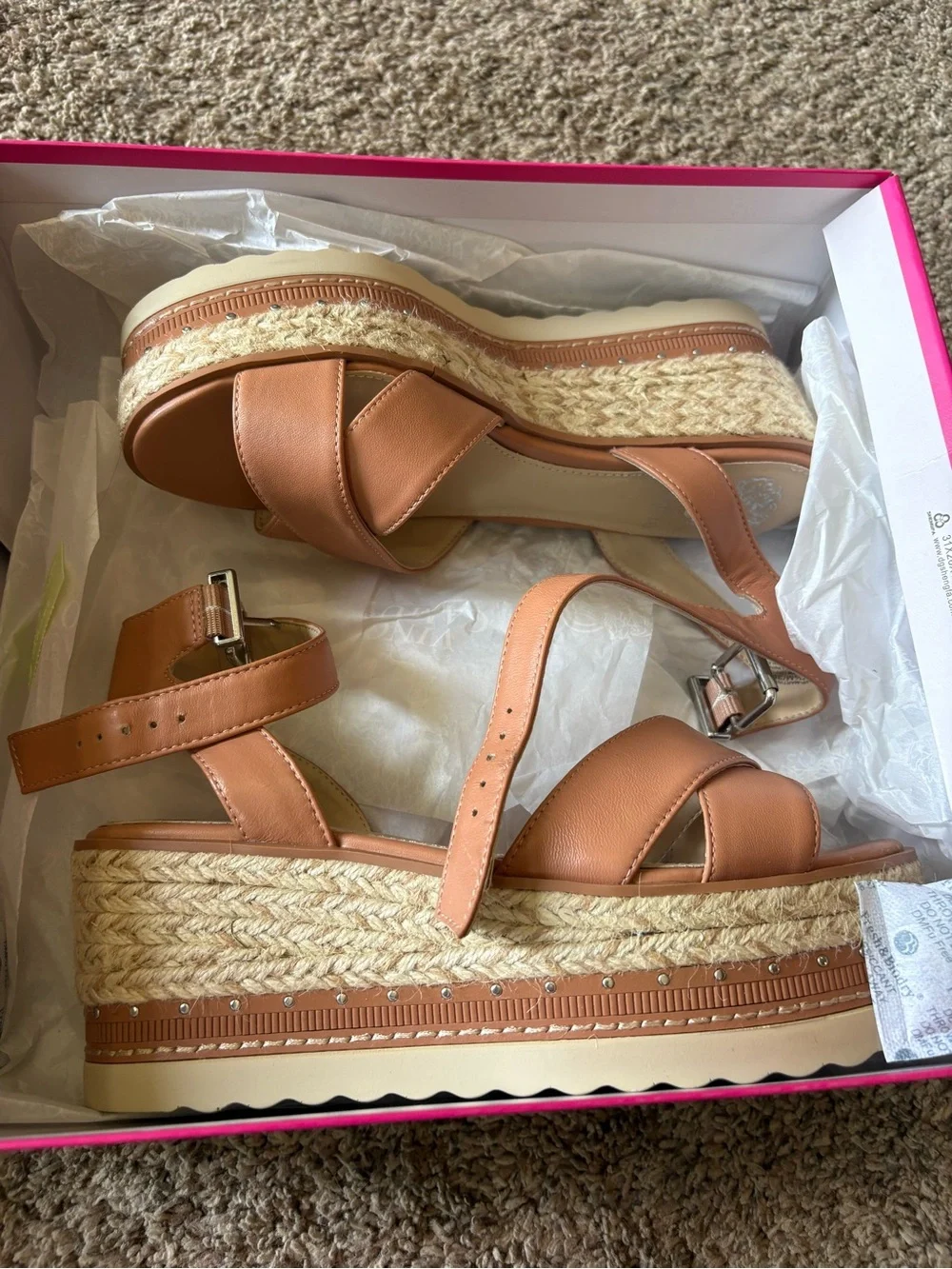 Vince Camuto Tan Leather Platform Espadrille Sandals